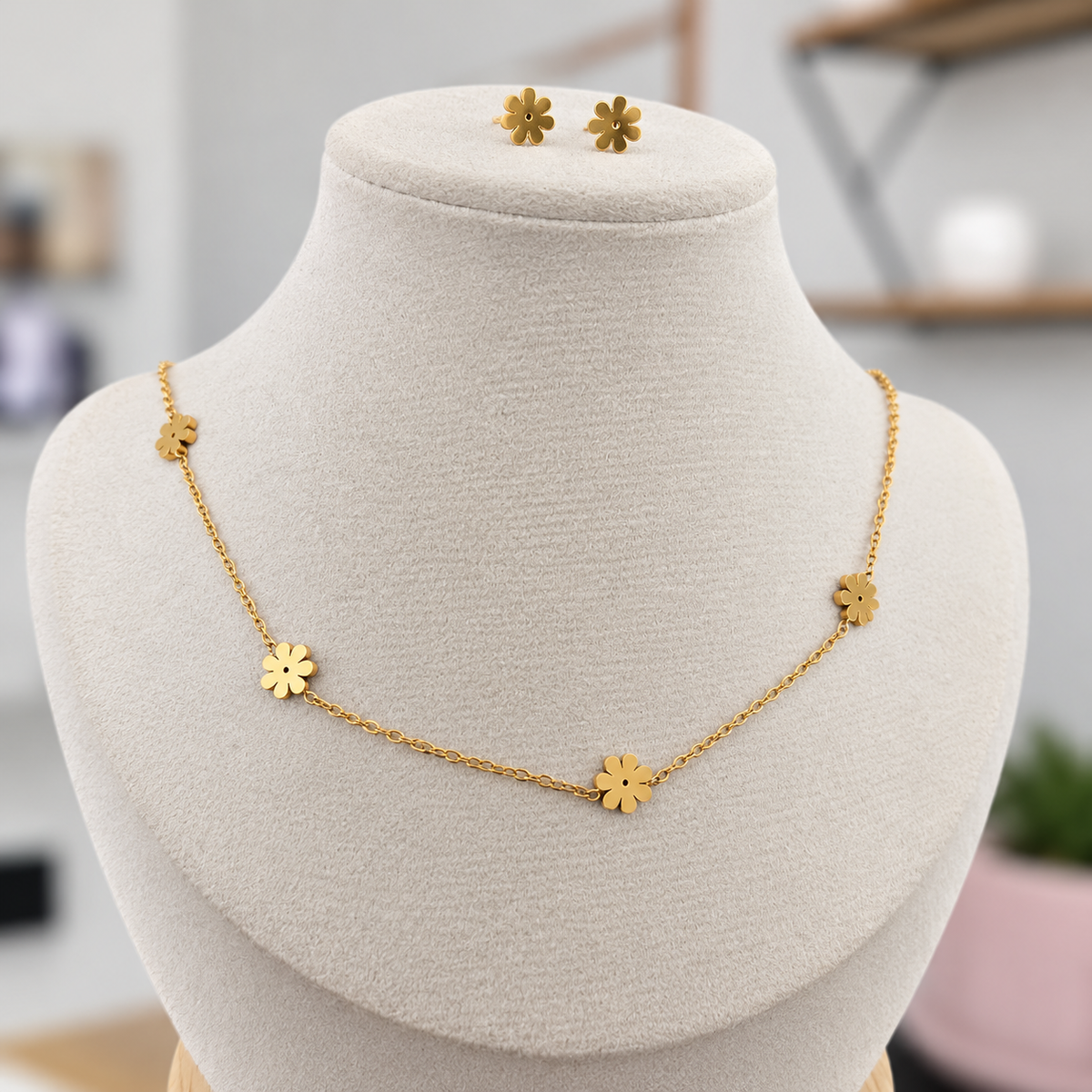Set Collar y Topos Flor Acero