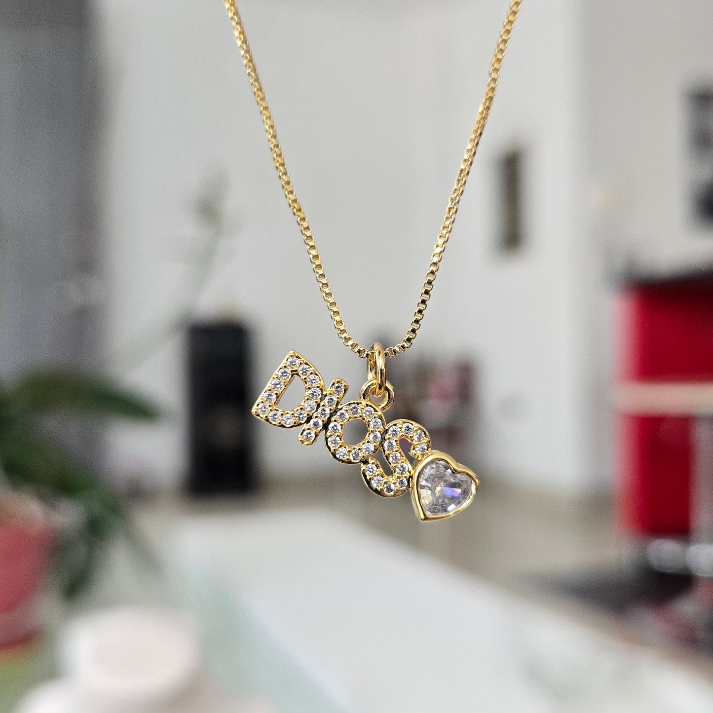 Cadena Dios Corazón Cristal