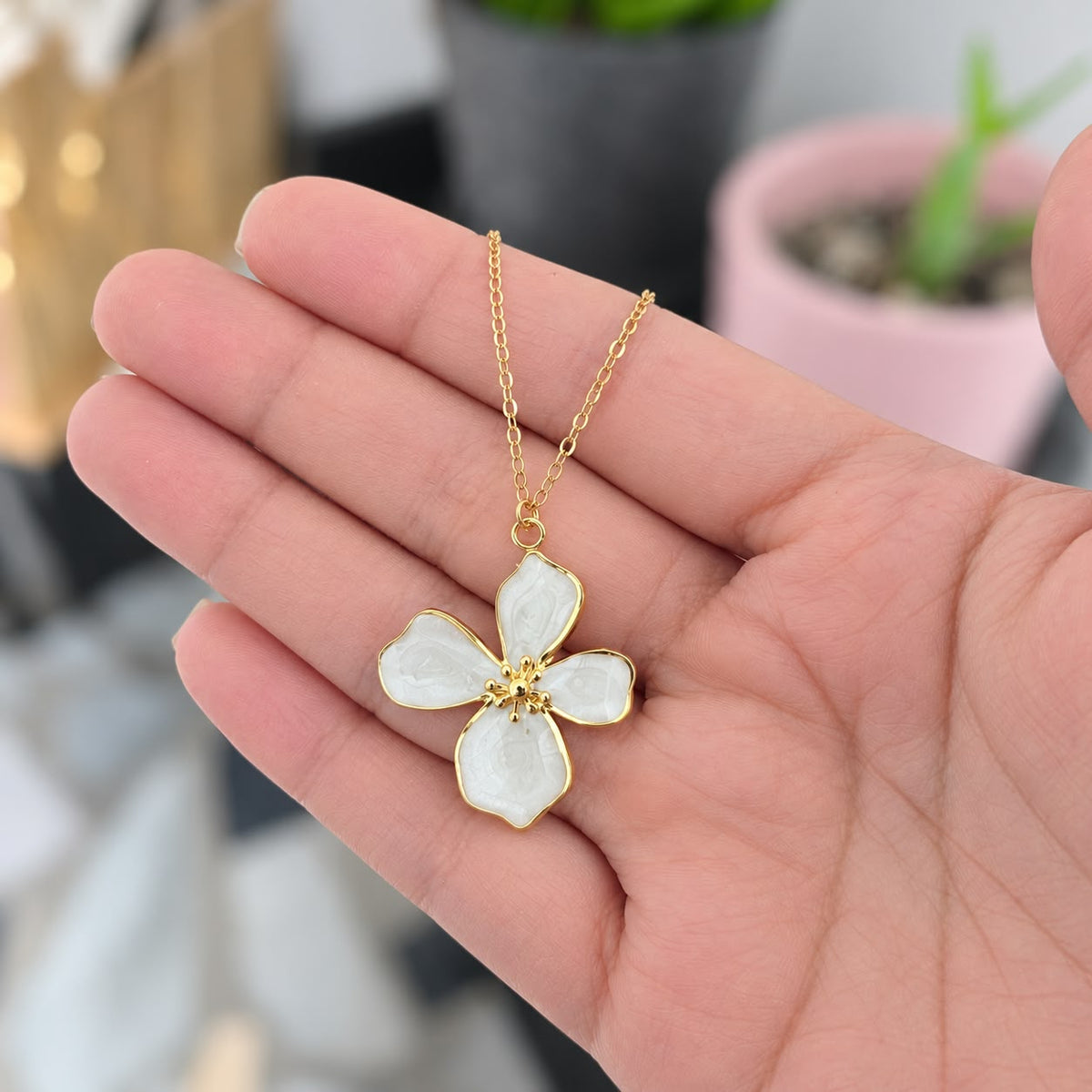 Cadena Flor Blanca Acero
