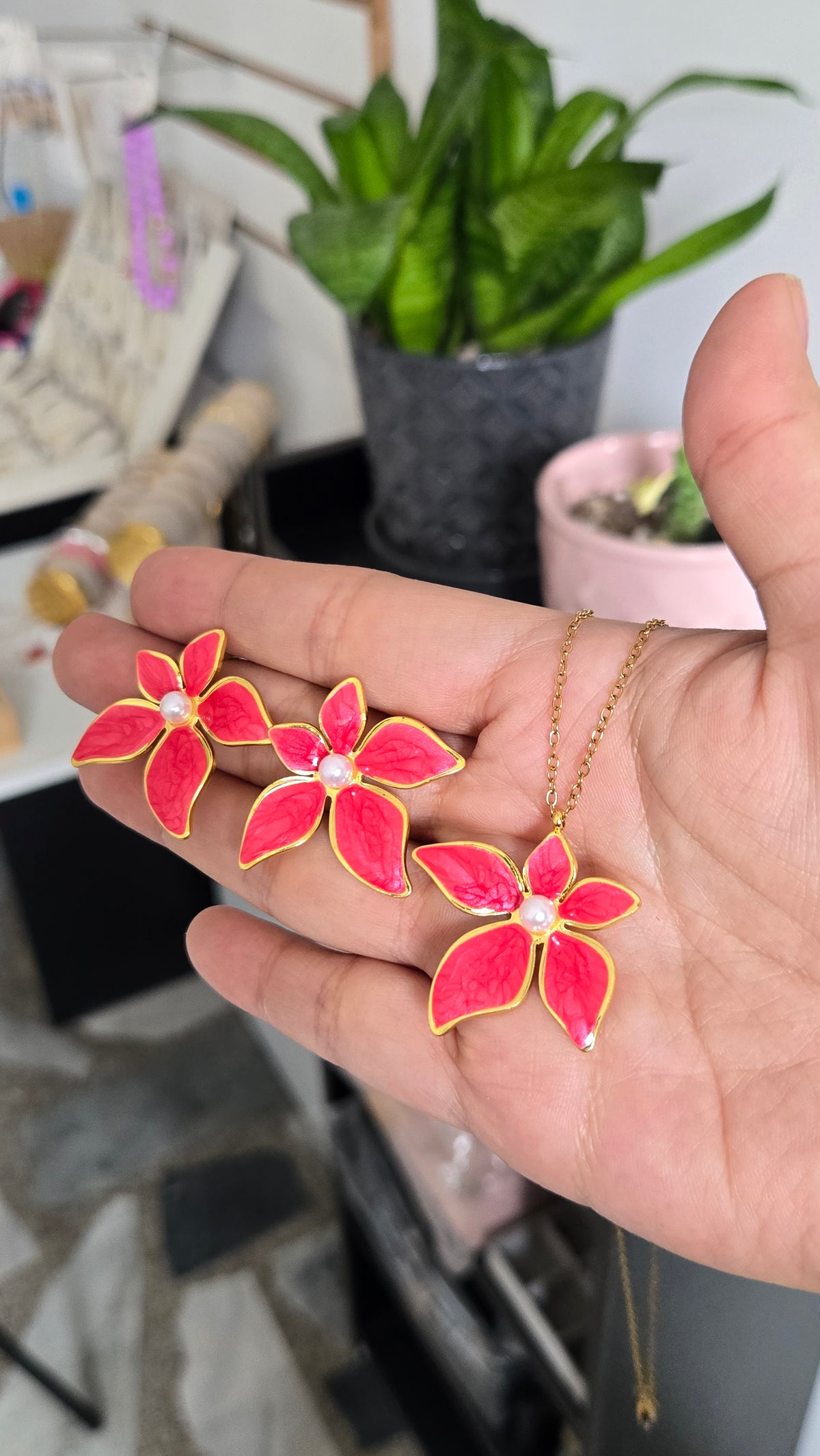 Set Flores Perla Roja Acero