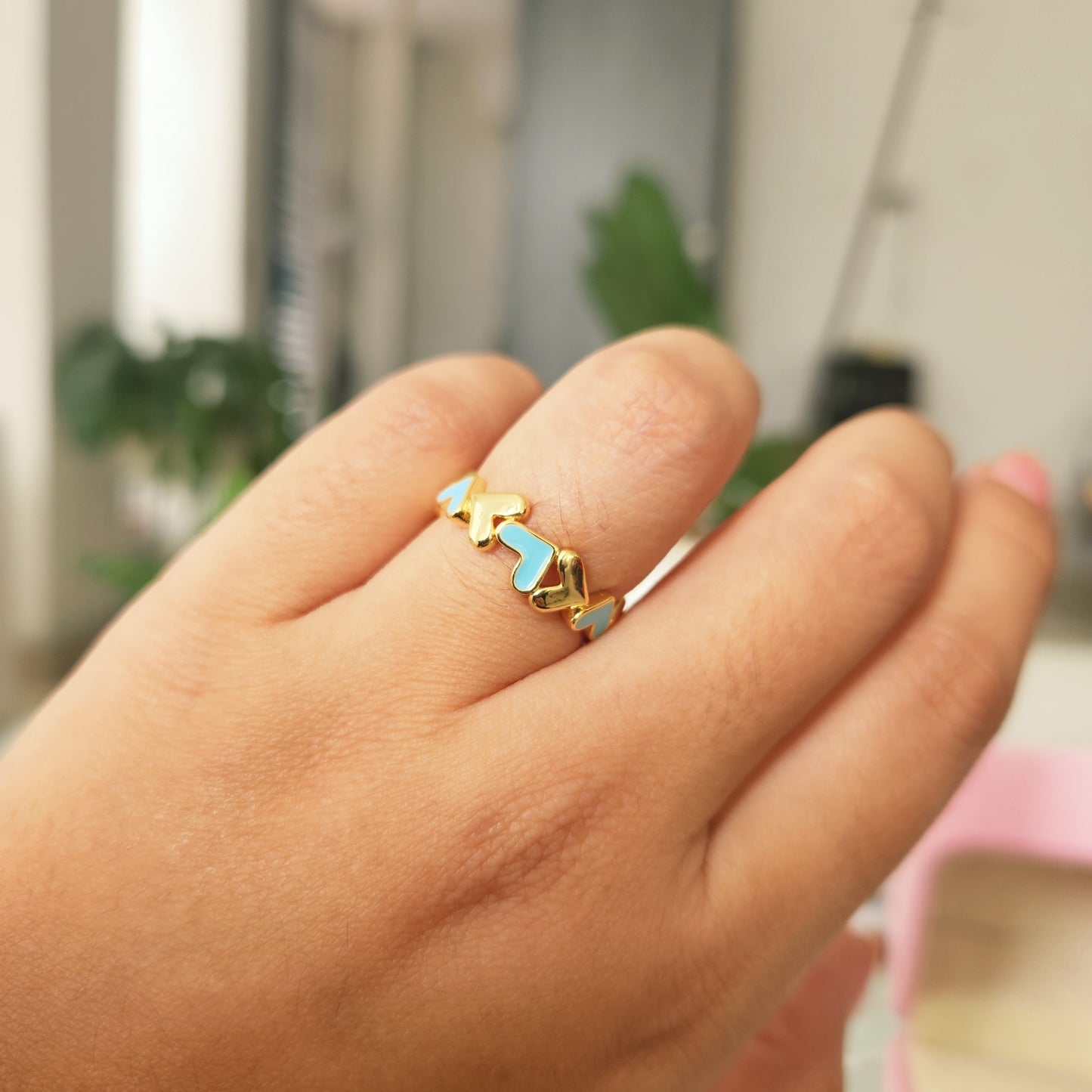 Anillo Corazones Celeste