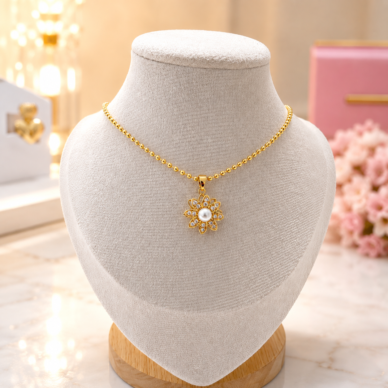 Collar Flor Giratorio Perlado