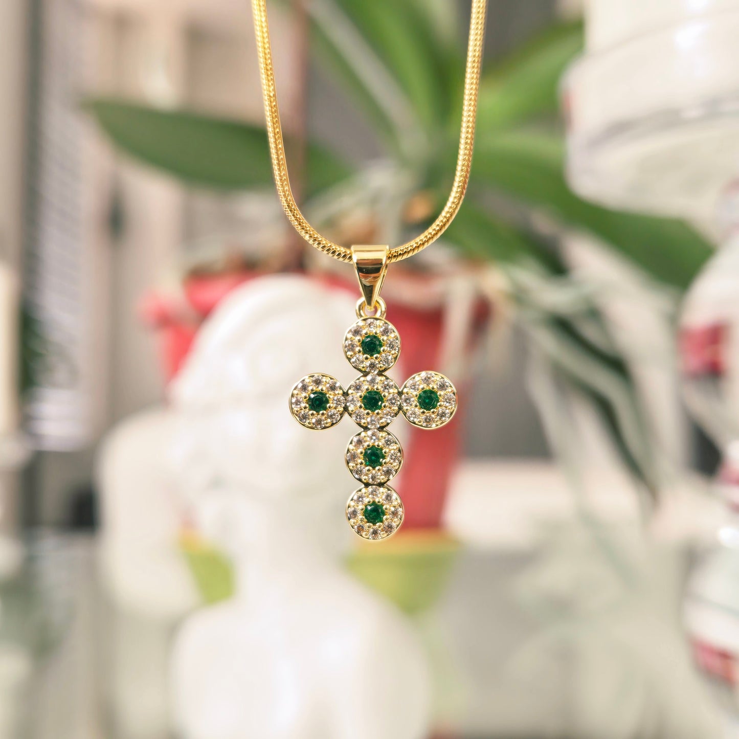 Cadena Cruz Verde Esmeralda