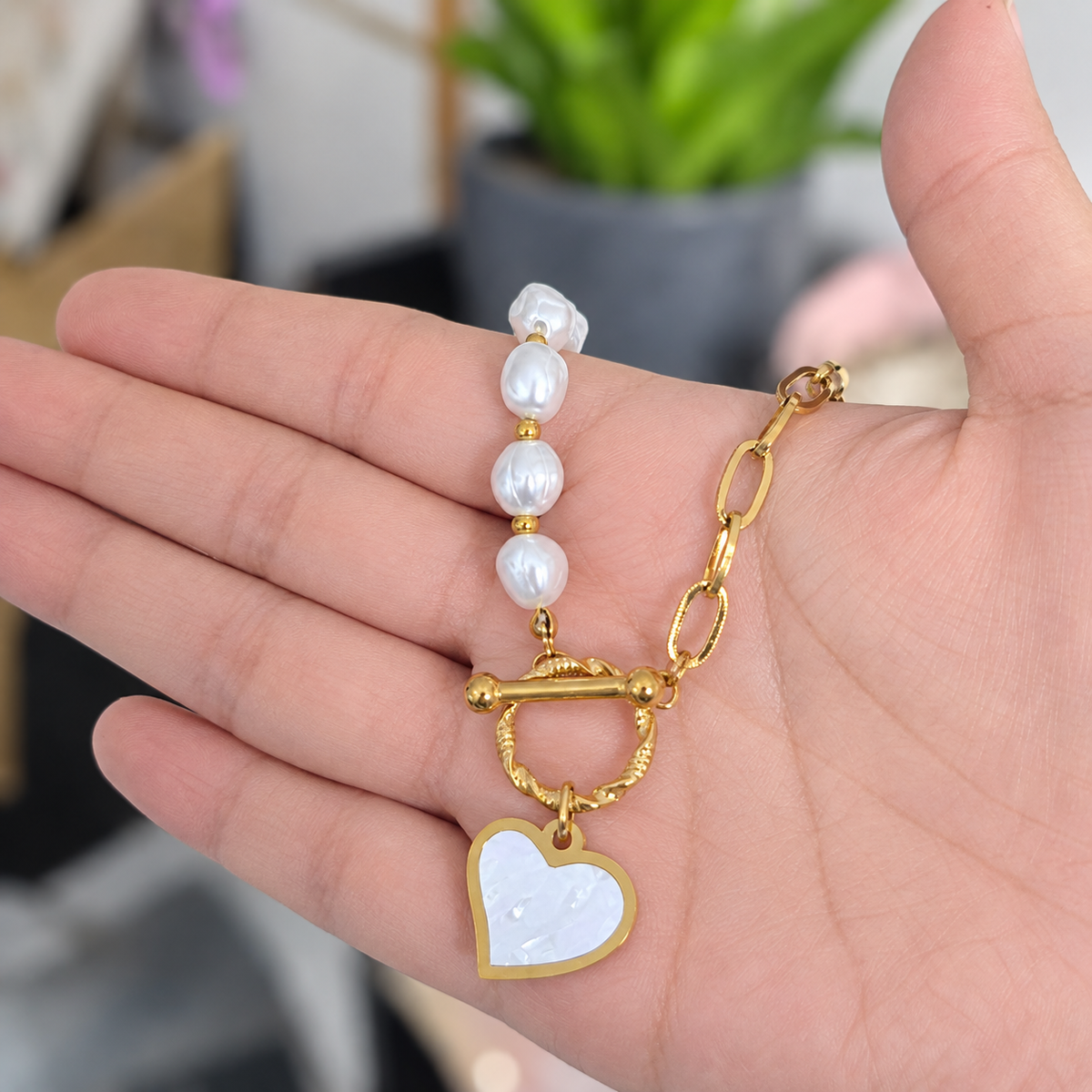 Chocker Perla Corazón En Acero
