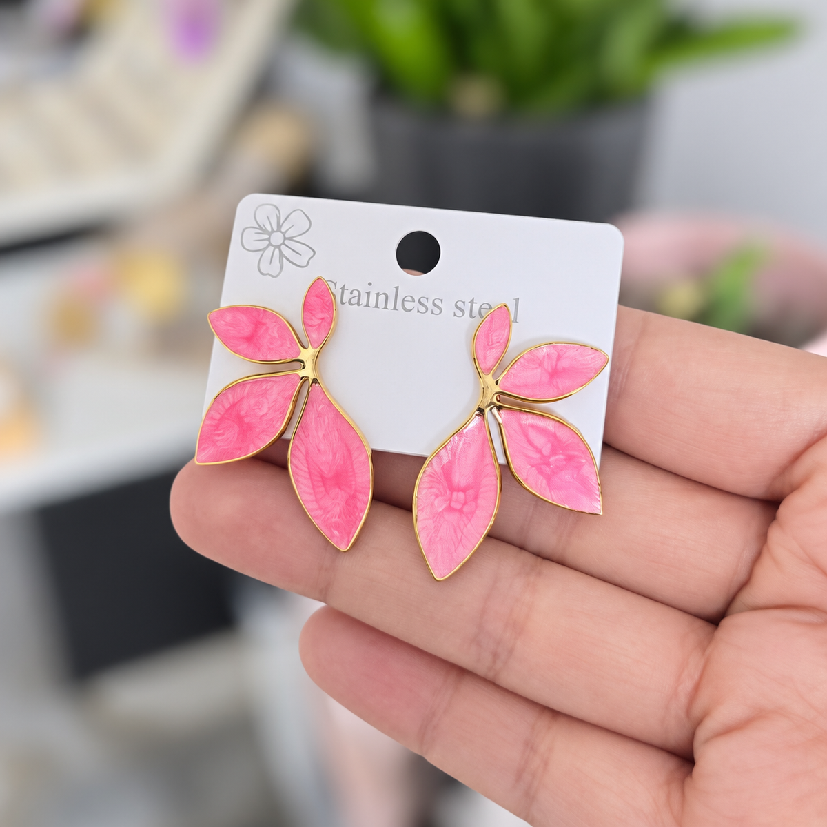 Aretes Flor Rosa Acero