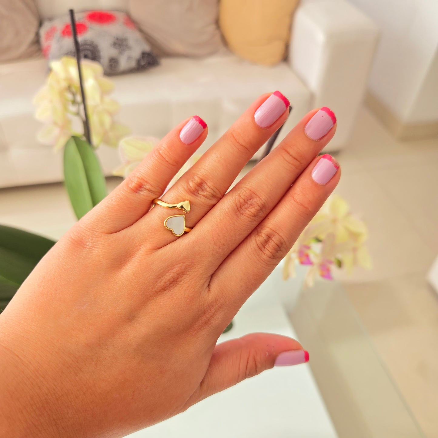 Anillo Doble Corazón Nacarado