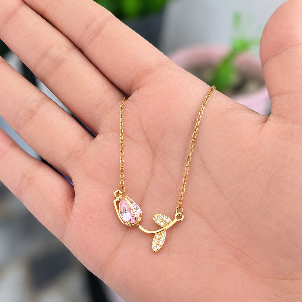 Cadena Tulipan Rosa Acero