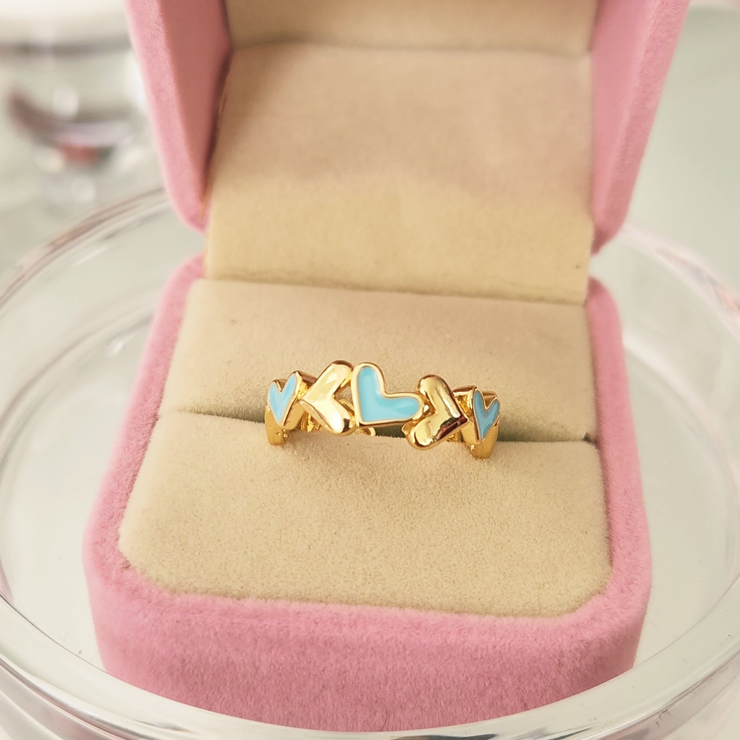 Anillo Corazones Celeste