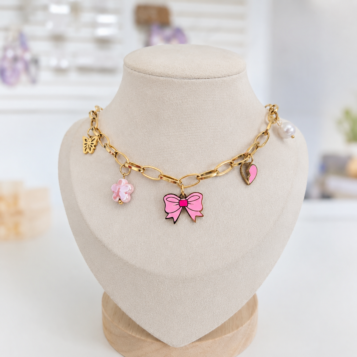 Collar Charms Moñito Acero