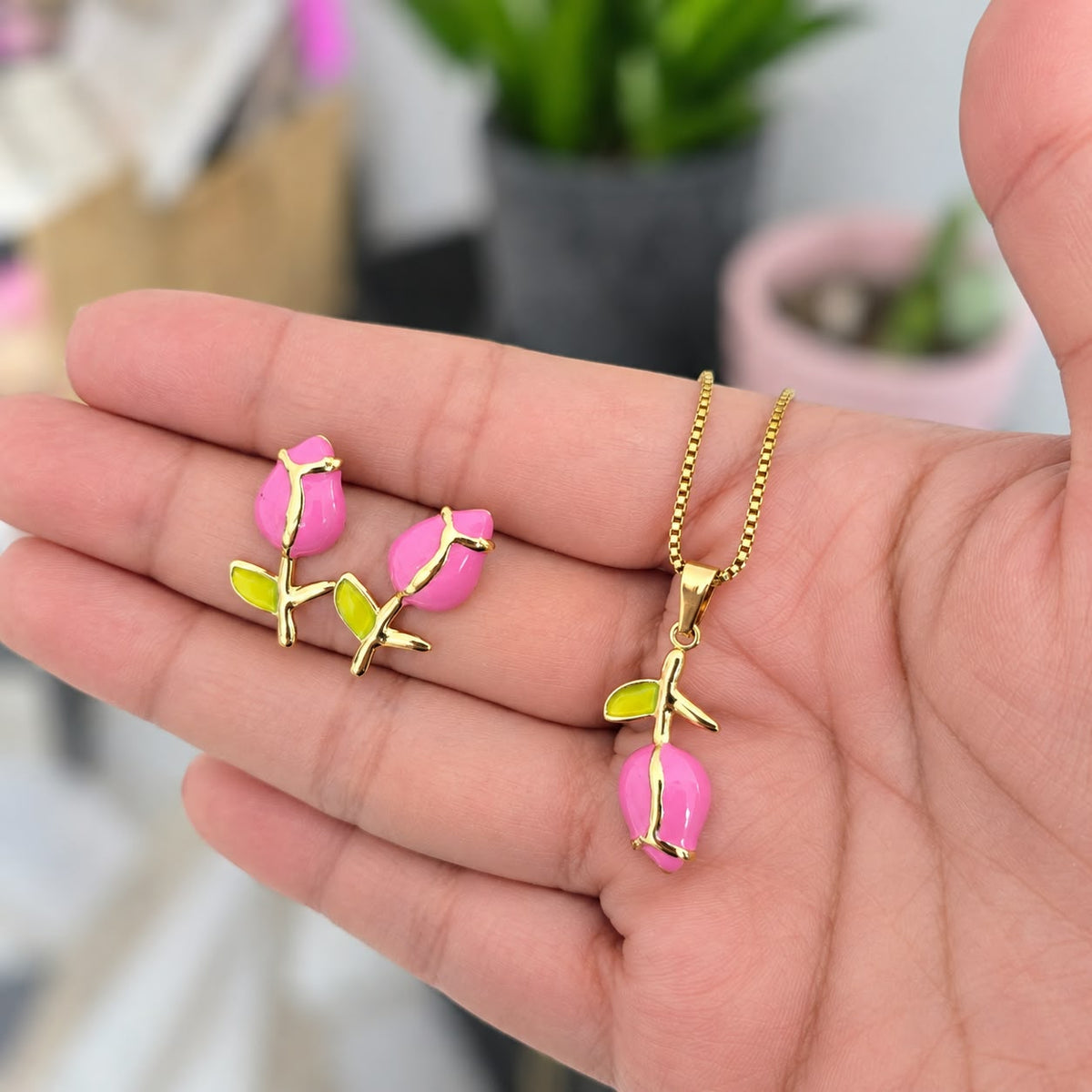 Set Tulipan Rosa Fucsia En Acero