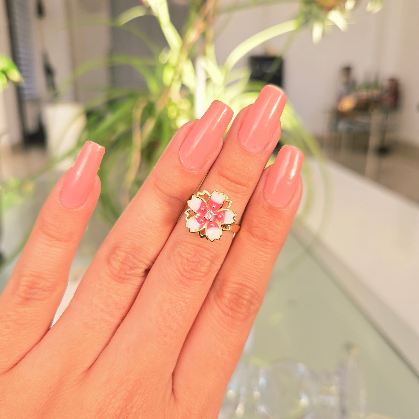 Anillo Flor Giratorio talla 6