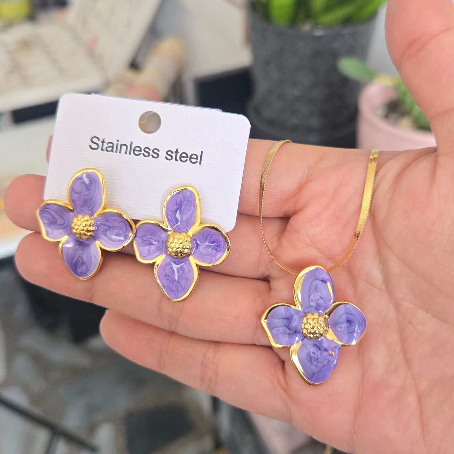 Set Flores Acero Morado