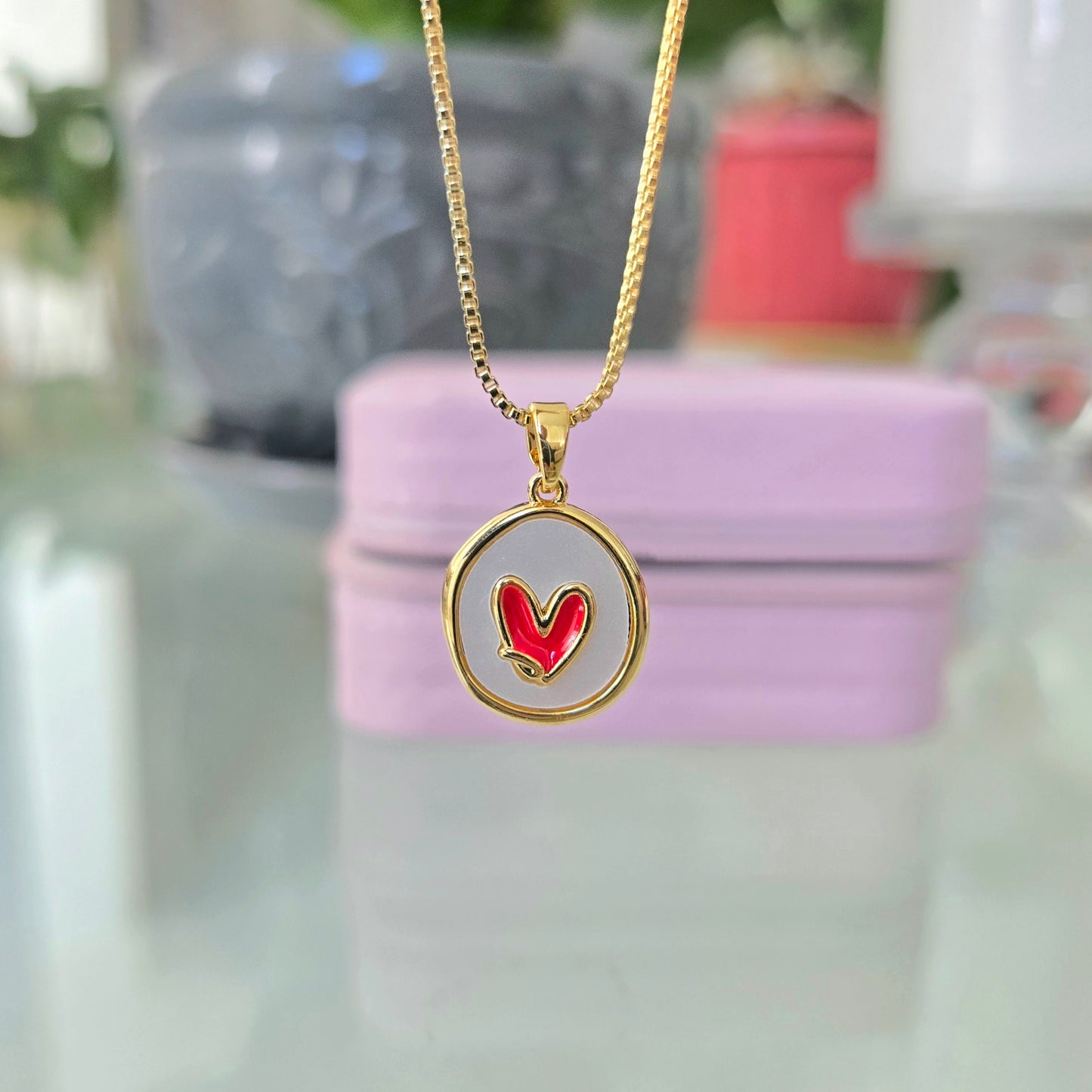 Cadena Corazón Nacar Roja