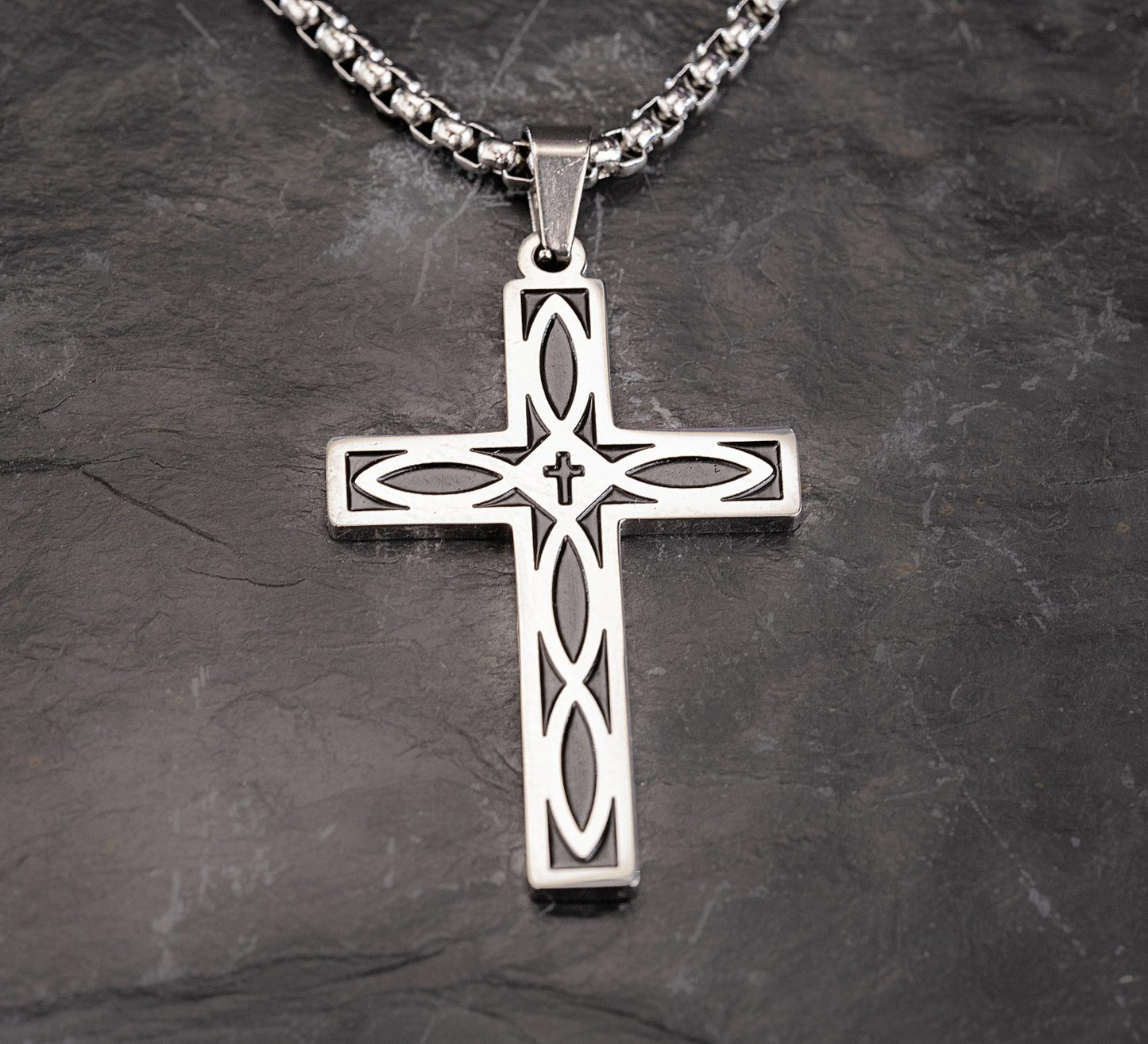 Cadena Cruz Hombre en Acero