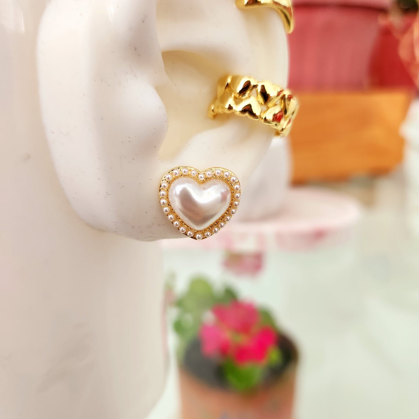 Aretes Corazón Perlas