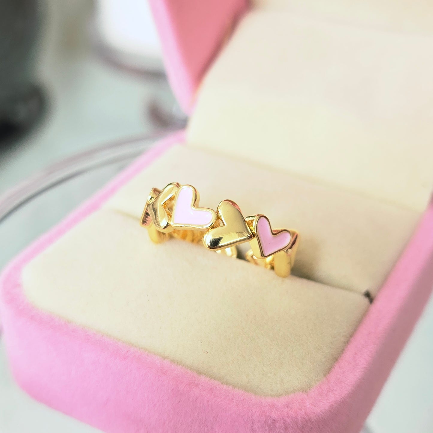 Anillo Corazones Rosa
