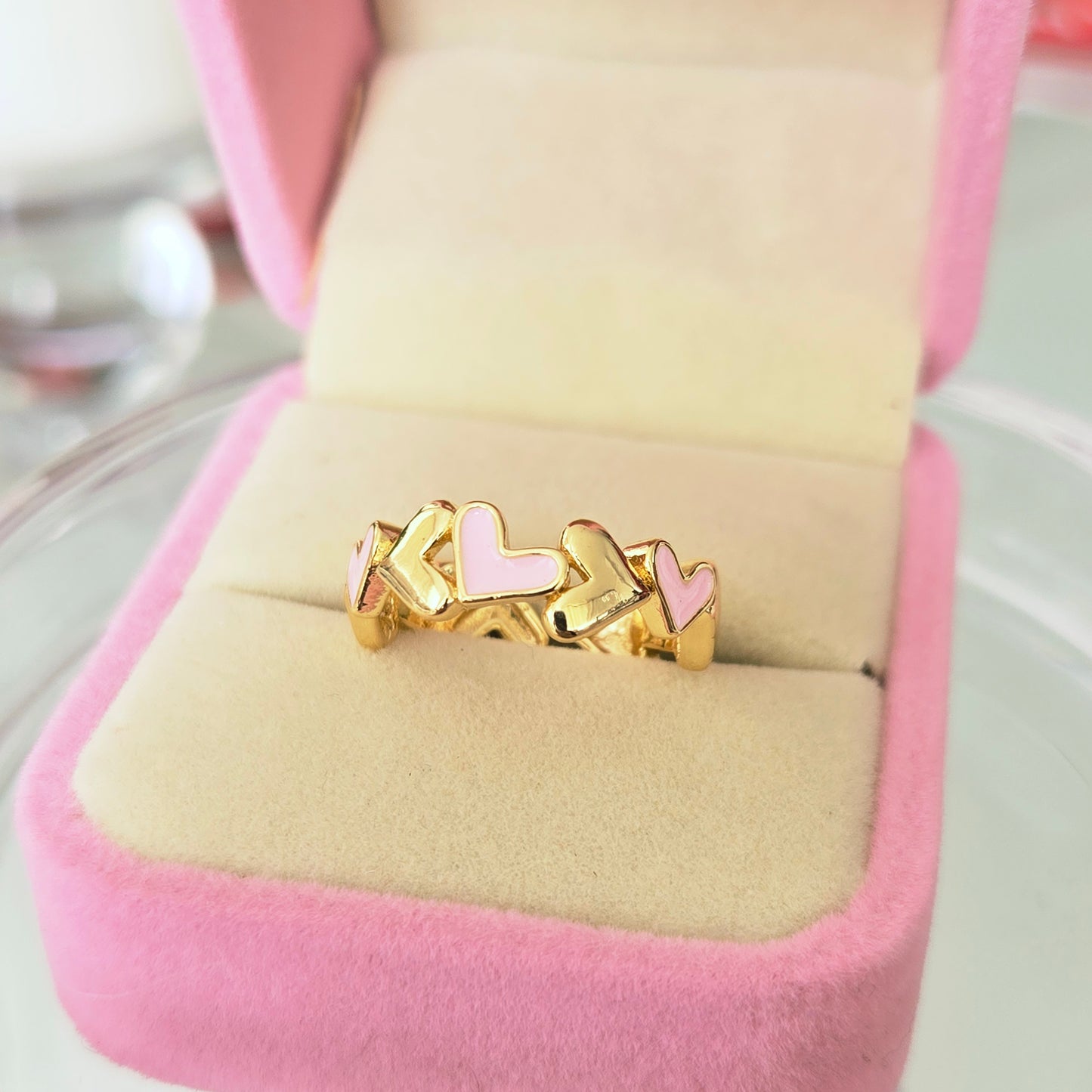 Anillo Corazones Rosa
