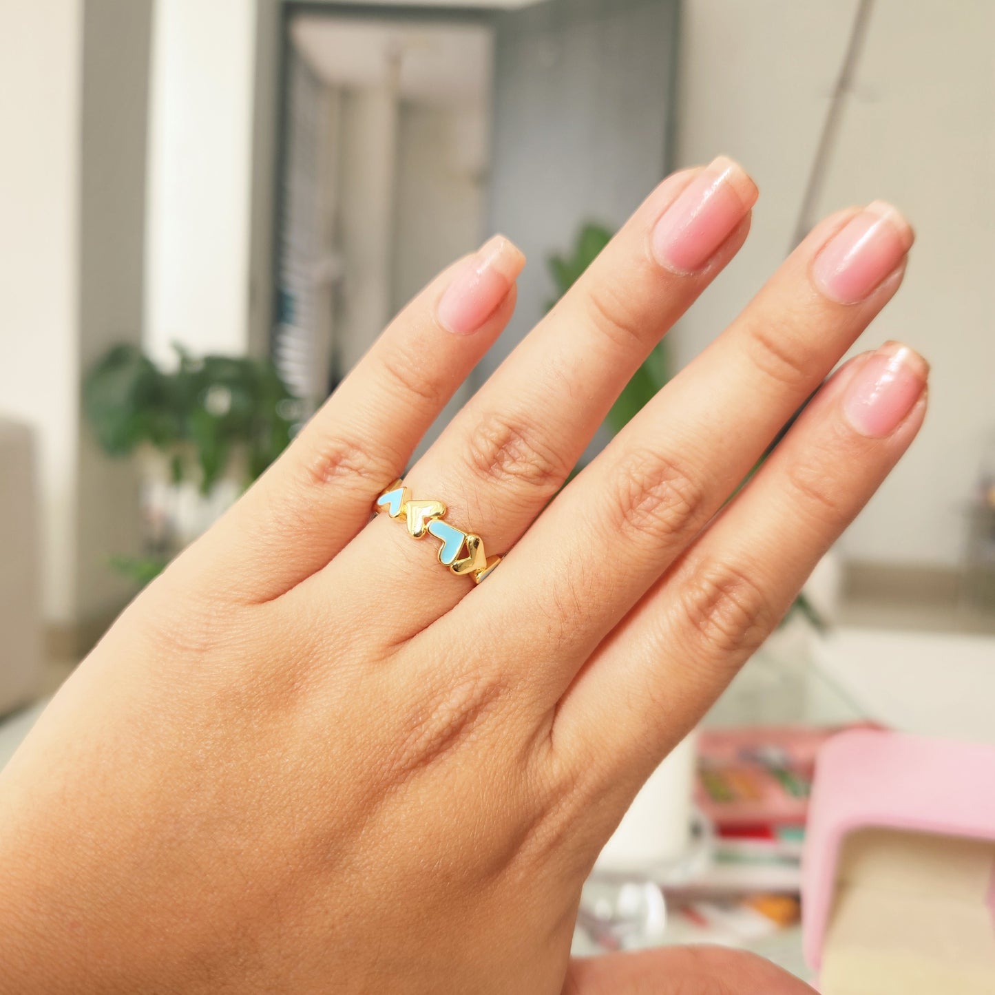 Anillo Corazones Celeste