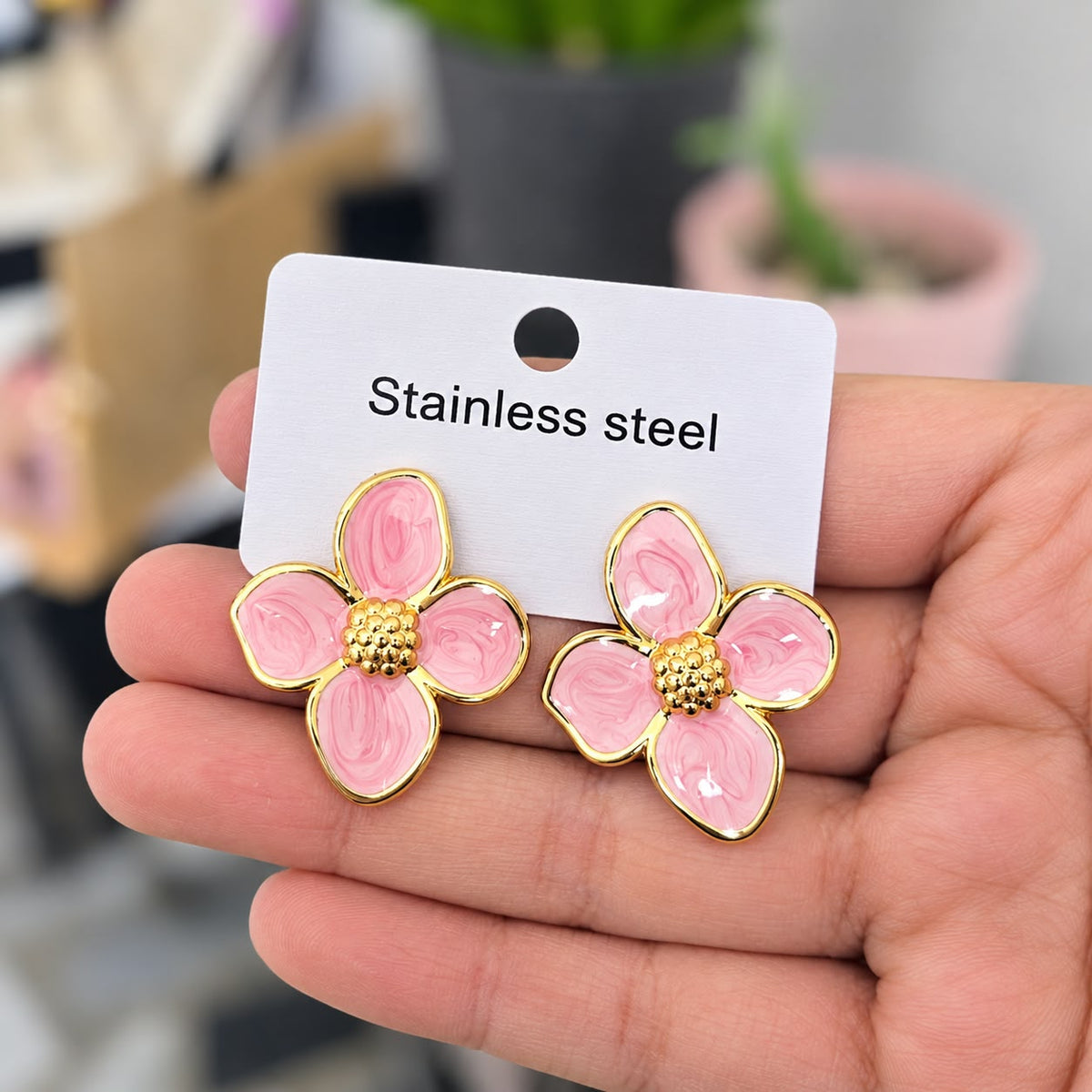 Aretes Flor Rosa Acero I