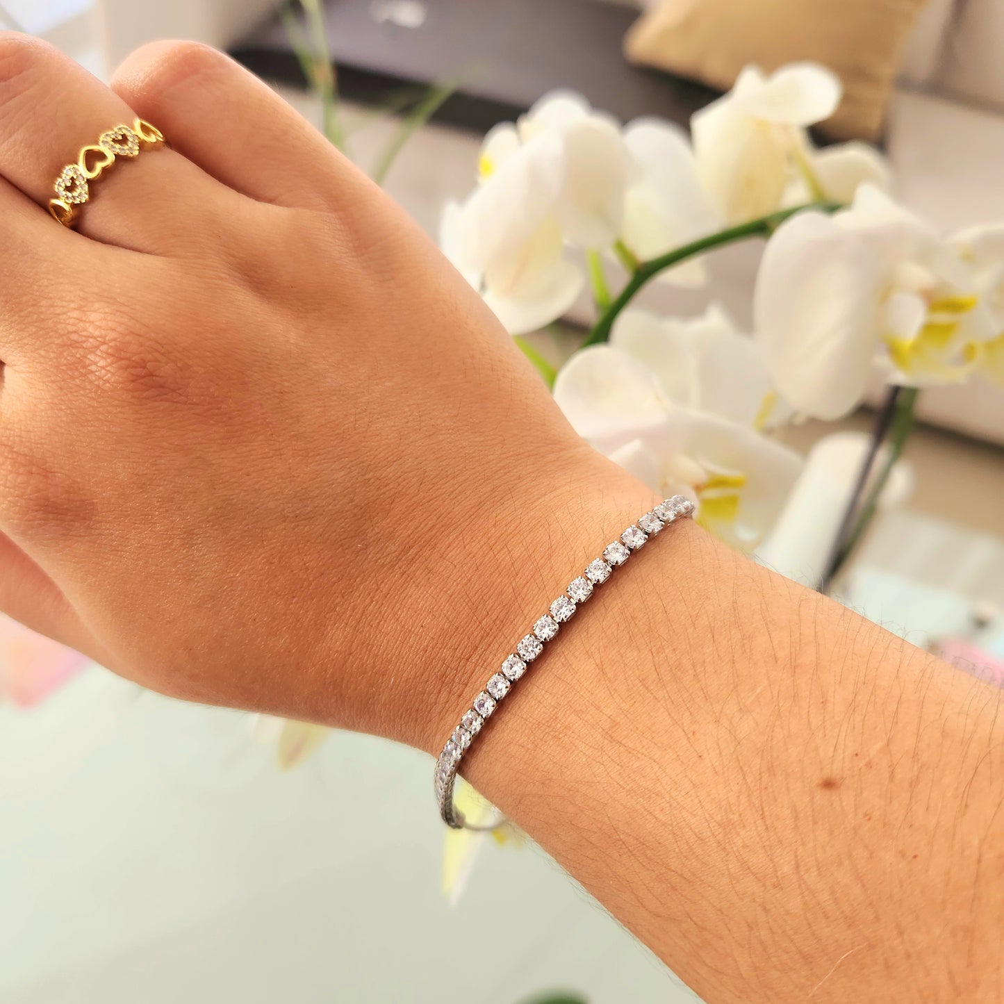 Pulsera Plateada Cristales