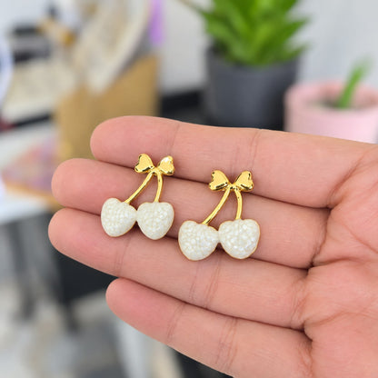 Aretes Cereza Acero Blanco
