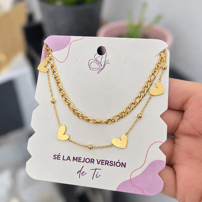Collar Doble Corazones Acero