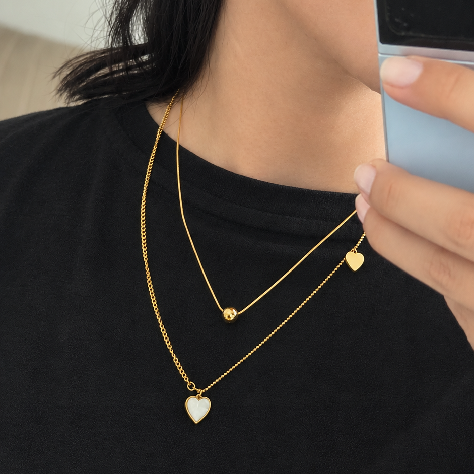 Collar Doble Corazón Nacar