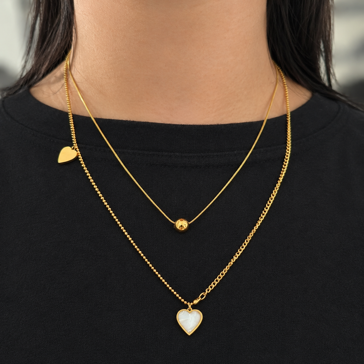 Collar Doble Corazón Nacar