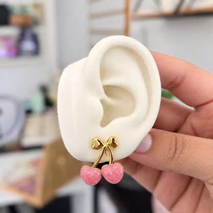 Aretes Cereza Acero Rosa
