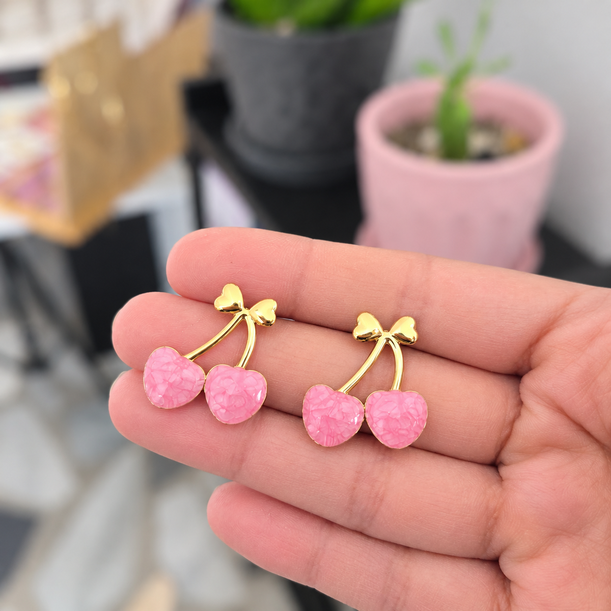Aretes Cereza Acero Rosa