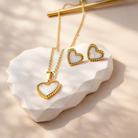 Set Acero Corazón Blanco