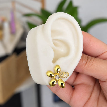 Aretes Flor en Rodio