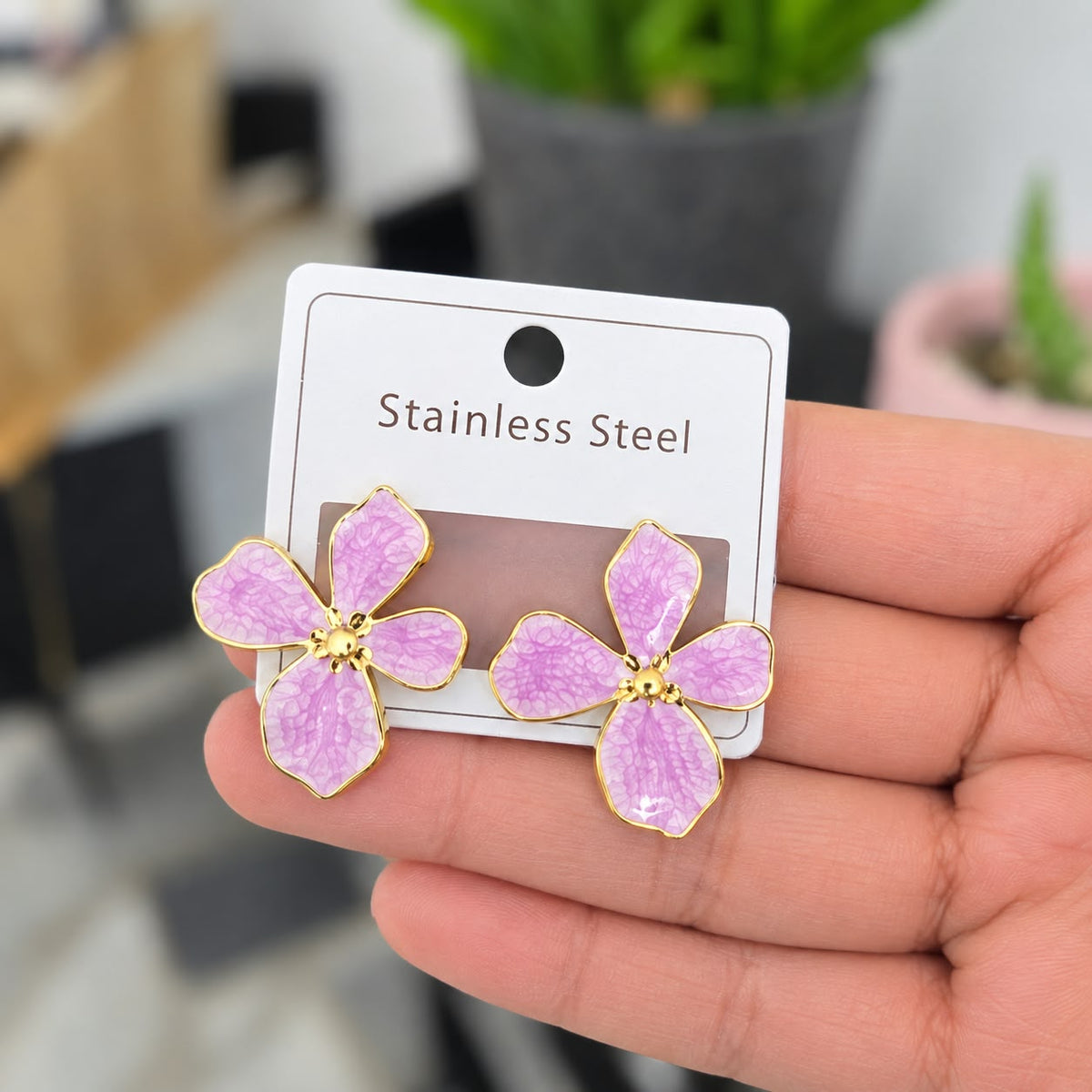 Aretes Flor Lila Acero