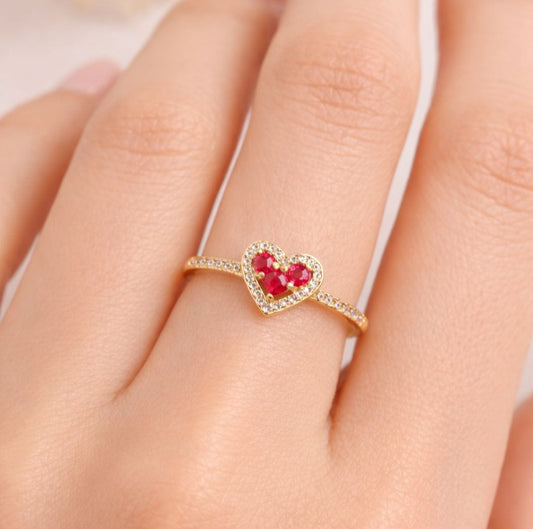Anillo Promesa Cristal Corazón Rojo