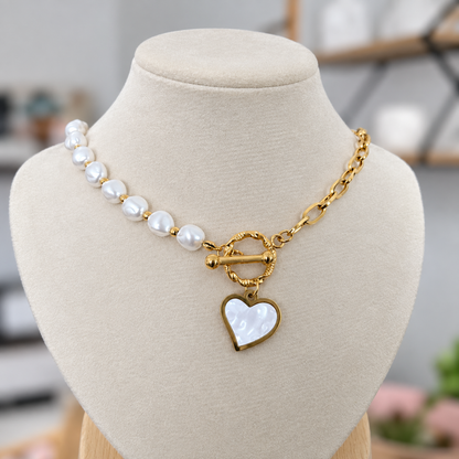 Chocker Perla Corazón En Acero