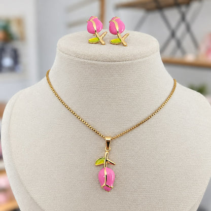Set Tulipan Rosa Fucsia En Acero