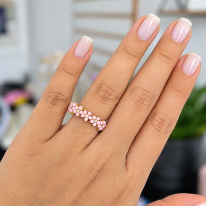 Anillo Flores Rosa Rodio Ajustable