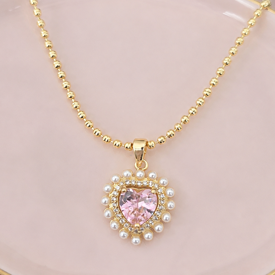 Cadena Corazón Rosa Perla Circones