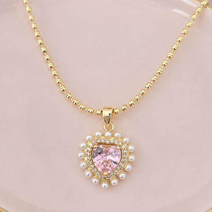Cadena Corazón Rosa Perla Circones