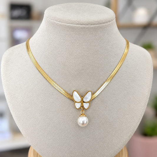 Collar Mariposa Perla Acero