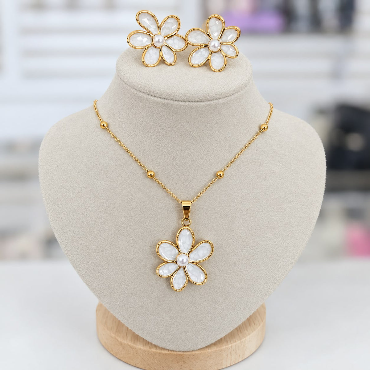 Set Flores Blancas Perla Acero