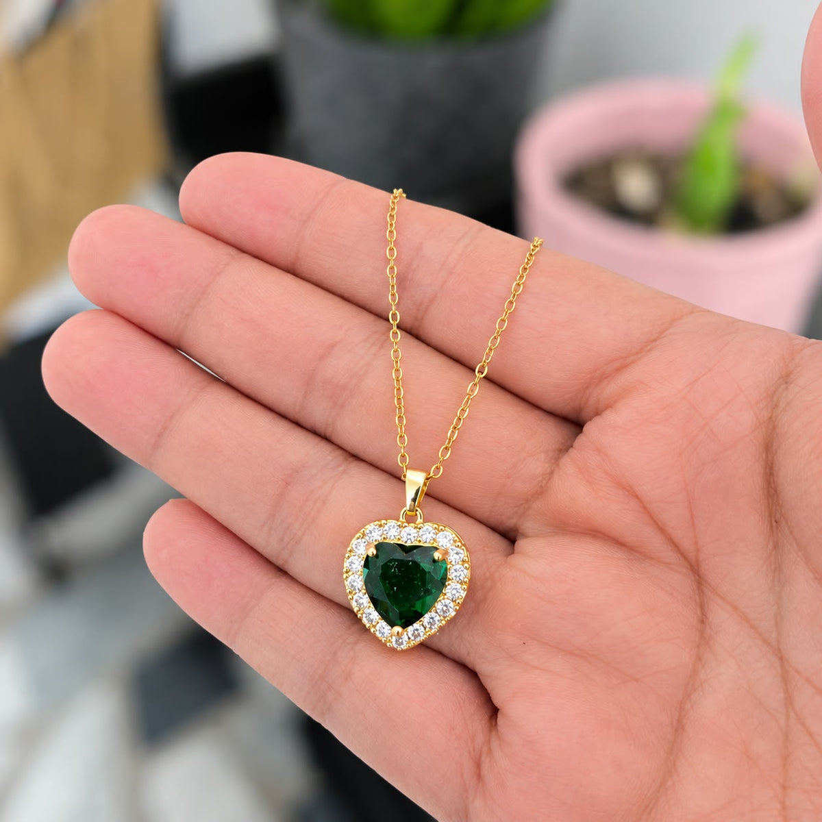 Cadena Corazón Verde Esmeralda