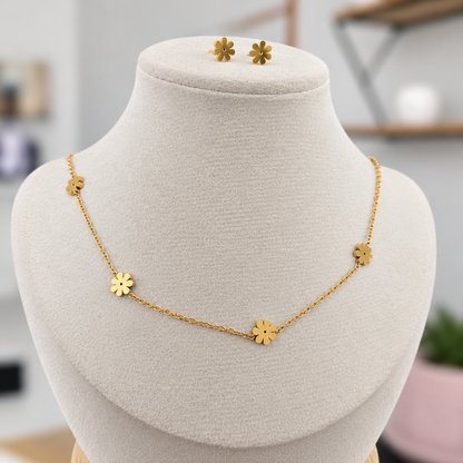 Set Collar y Topos Flor Acero