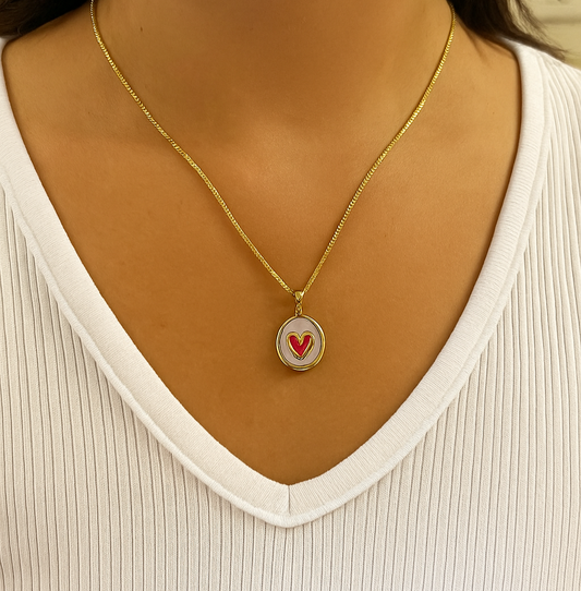 Cadena Corazón Nacar Roja