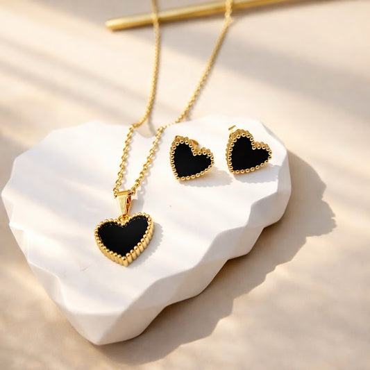 Set Acero Corazón Negro