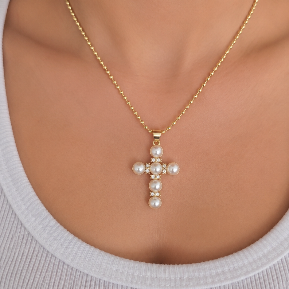 Collar Cruz Perlado