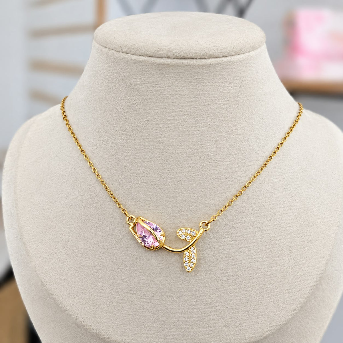 Cadena Tulipan Rosa Acero