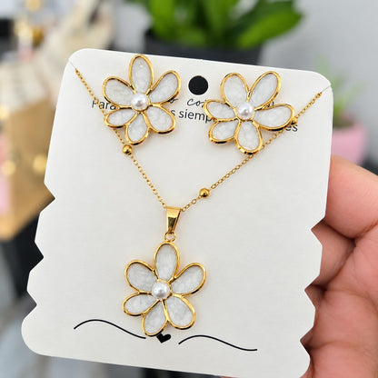 Set Flores Blancas Perla Acero