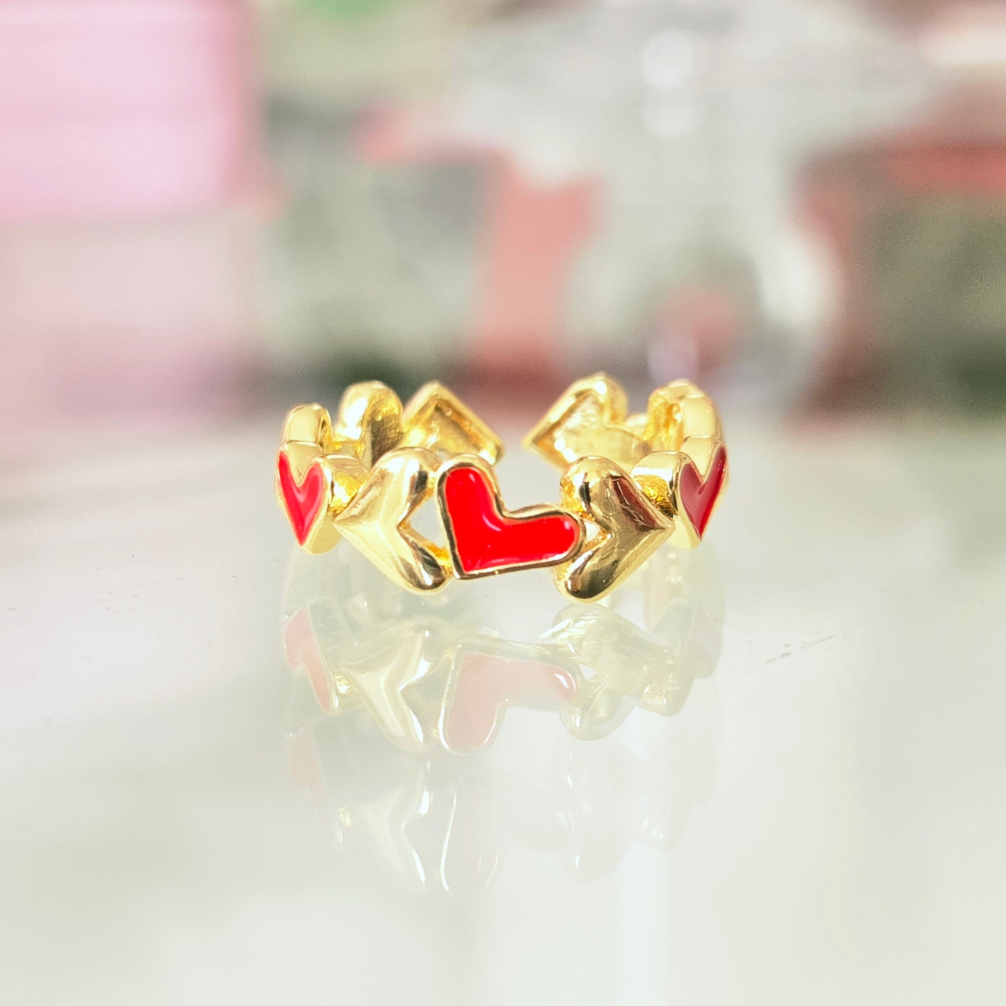 Anillo Corazones Rojo