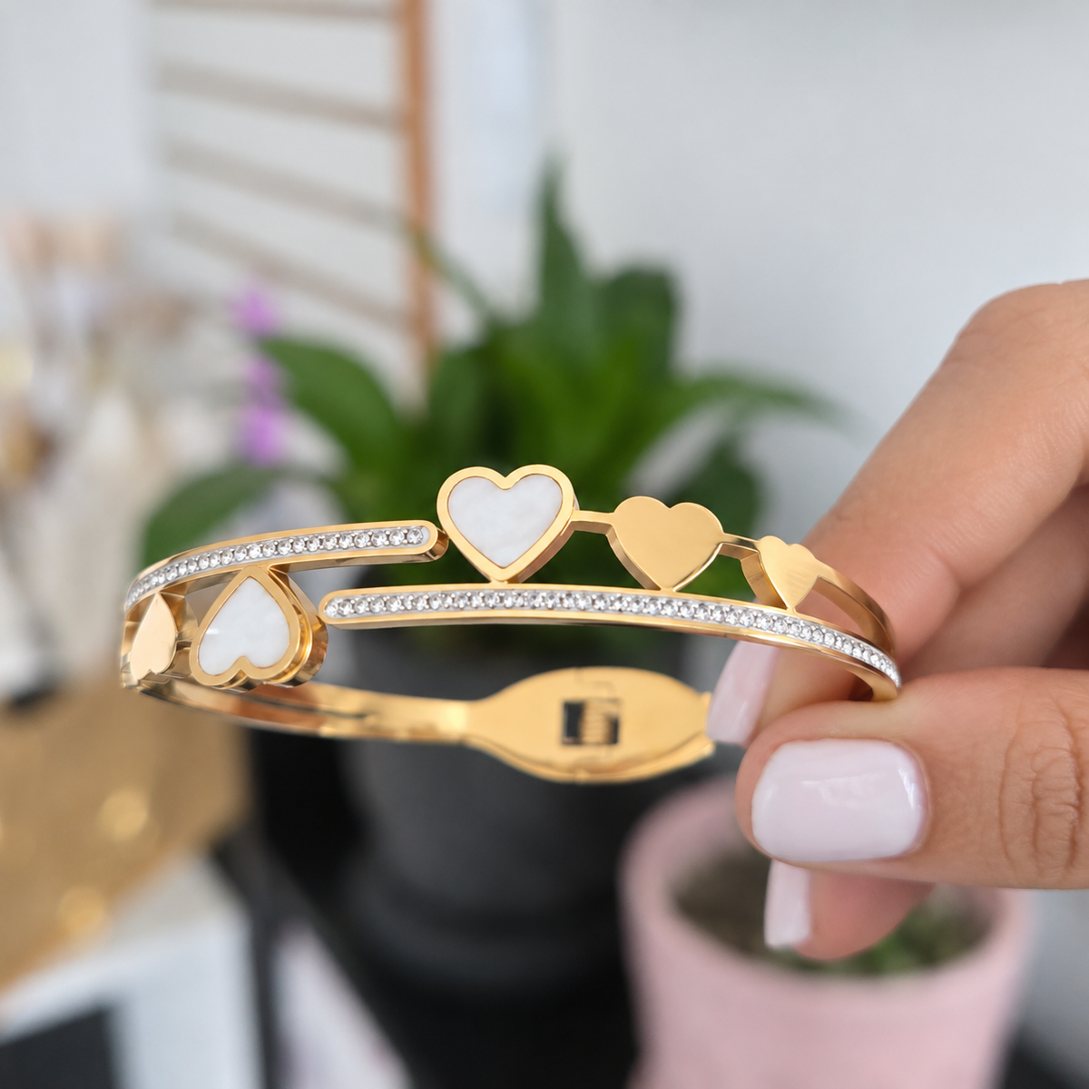 Brazalete Corazones En Acero Inoxidable
